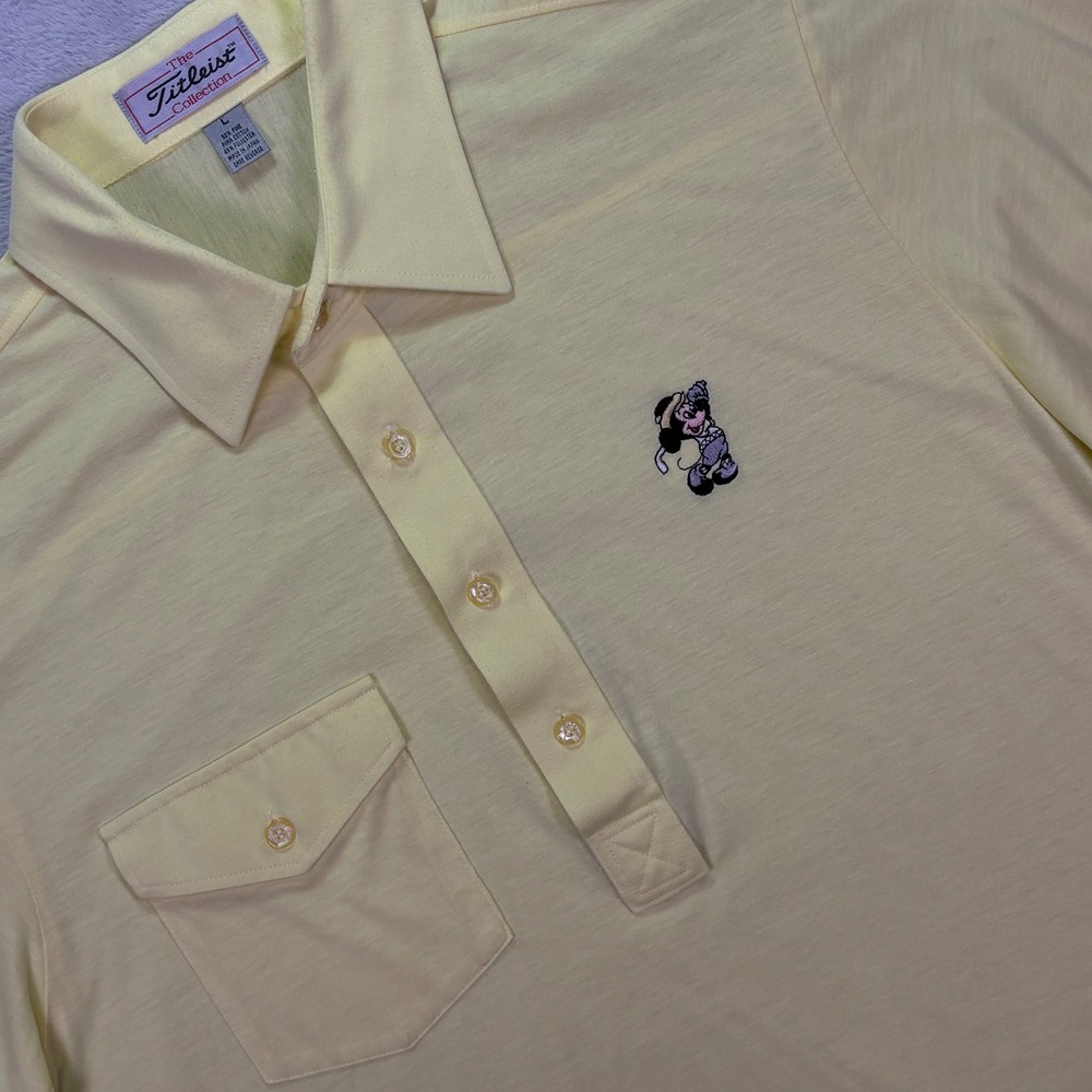 Titleist Mens Polo Large Yellow Vintage Mickey Mouse Golf Embroidered Japan